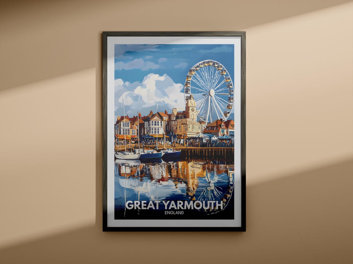 Great Yarmouth Travel Print England Great Yarmouth Travel Poster England Travel Poster United Kingdom Wall Art British Art Decor - Image 3