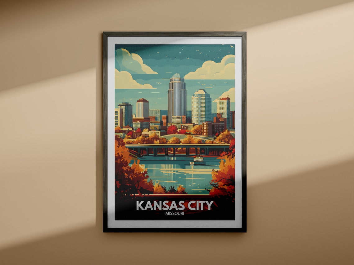 Kansas City Travel Print Missouri Kansas City Travel Poster Missouri Travel Poster Missouri Cityscape Wall Art Unique City Decor - Image 3