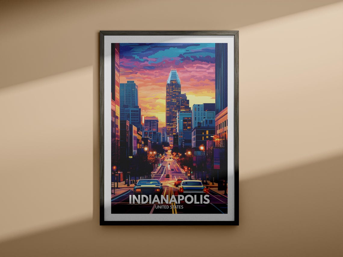 Indianapolis Travel Print United States Indianapolis Travel Poster United States Travel Poster United States Cityscape Wall Art Decor - Image 3