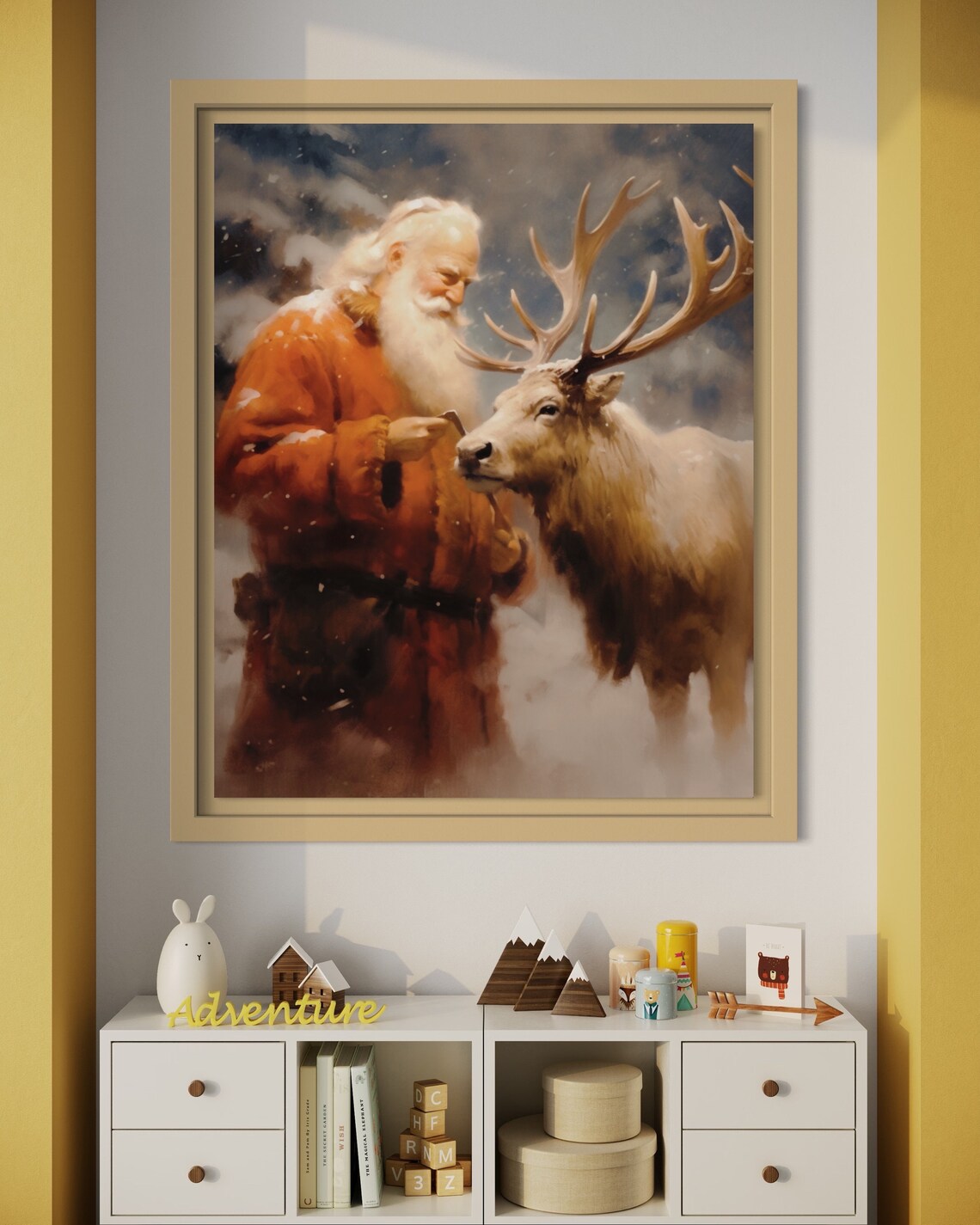 Father Christmas with Reindeer in Snow Nordic Holiday Wall Poster - Image 2