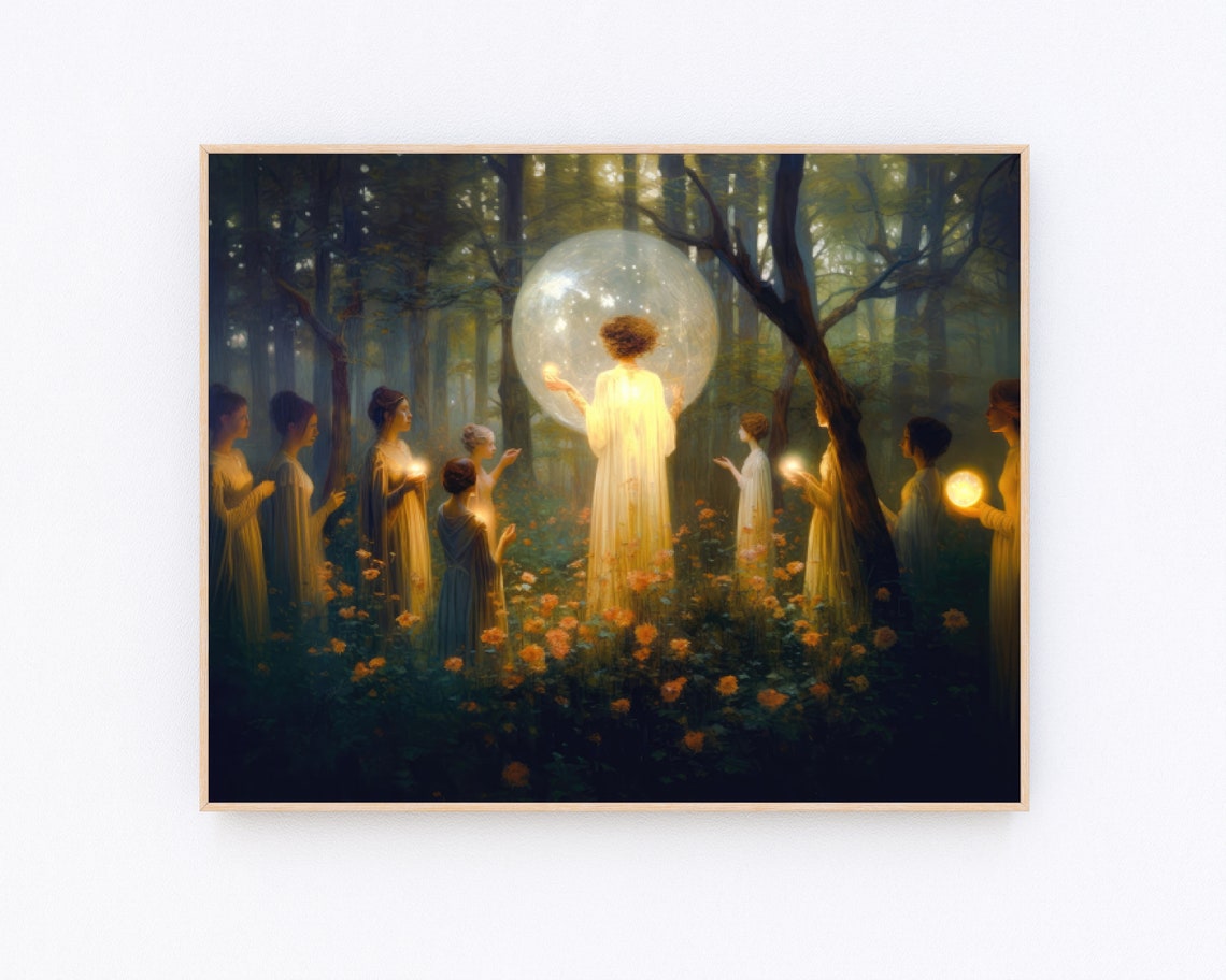 Enchanted Forest Moon Ritual Witchy Candlelit Ceremony Art Poster