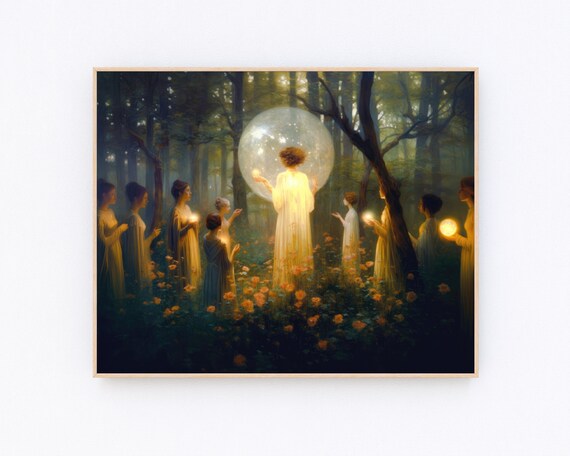 Enchanted Forest Moon Ritual Witchy Candlelit Ceremony Art Poster