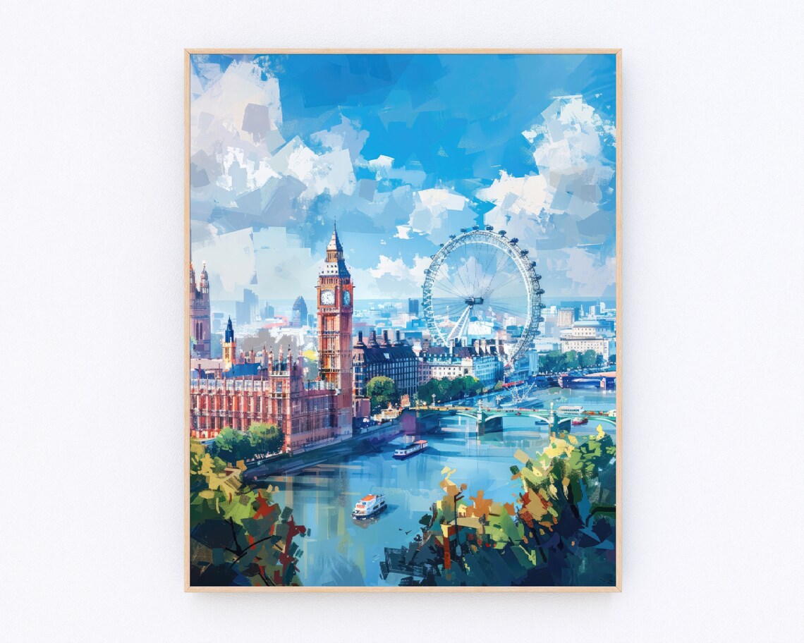 London Painting, England Landscape Travel Poster
