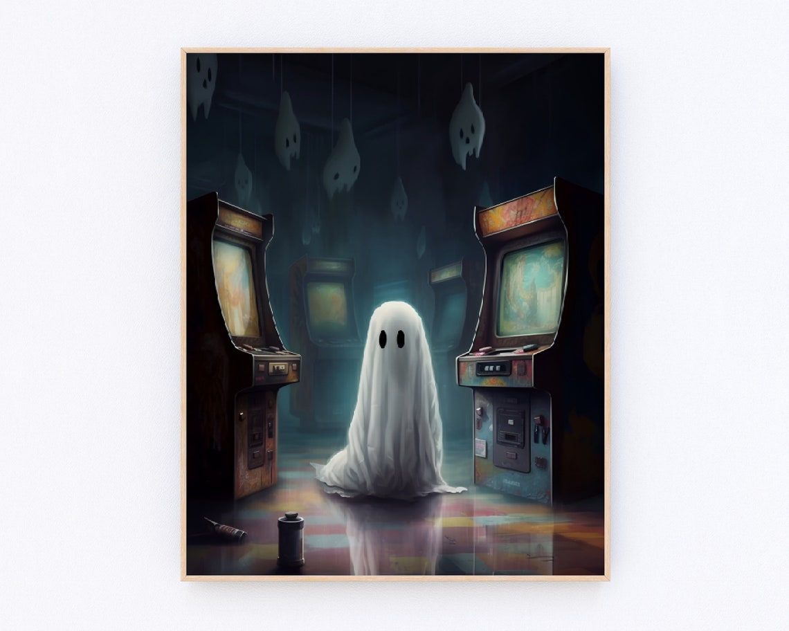 Haunting Ghost in Abandoned Arcade Dark Academia Halloween Wall Poster