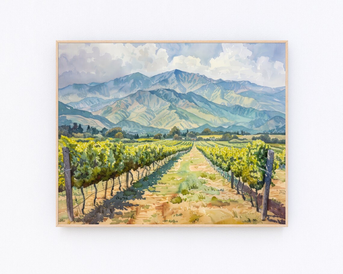 Napa Valley Winery Watercolor Landscape Art Print