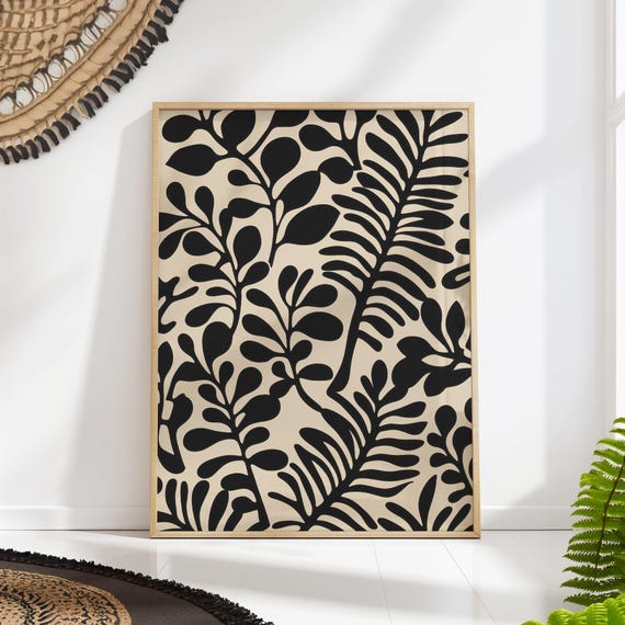 Mid Century Ferns Print Bold Black And White Abstract Floral Art Retro Minimalist Decor