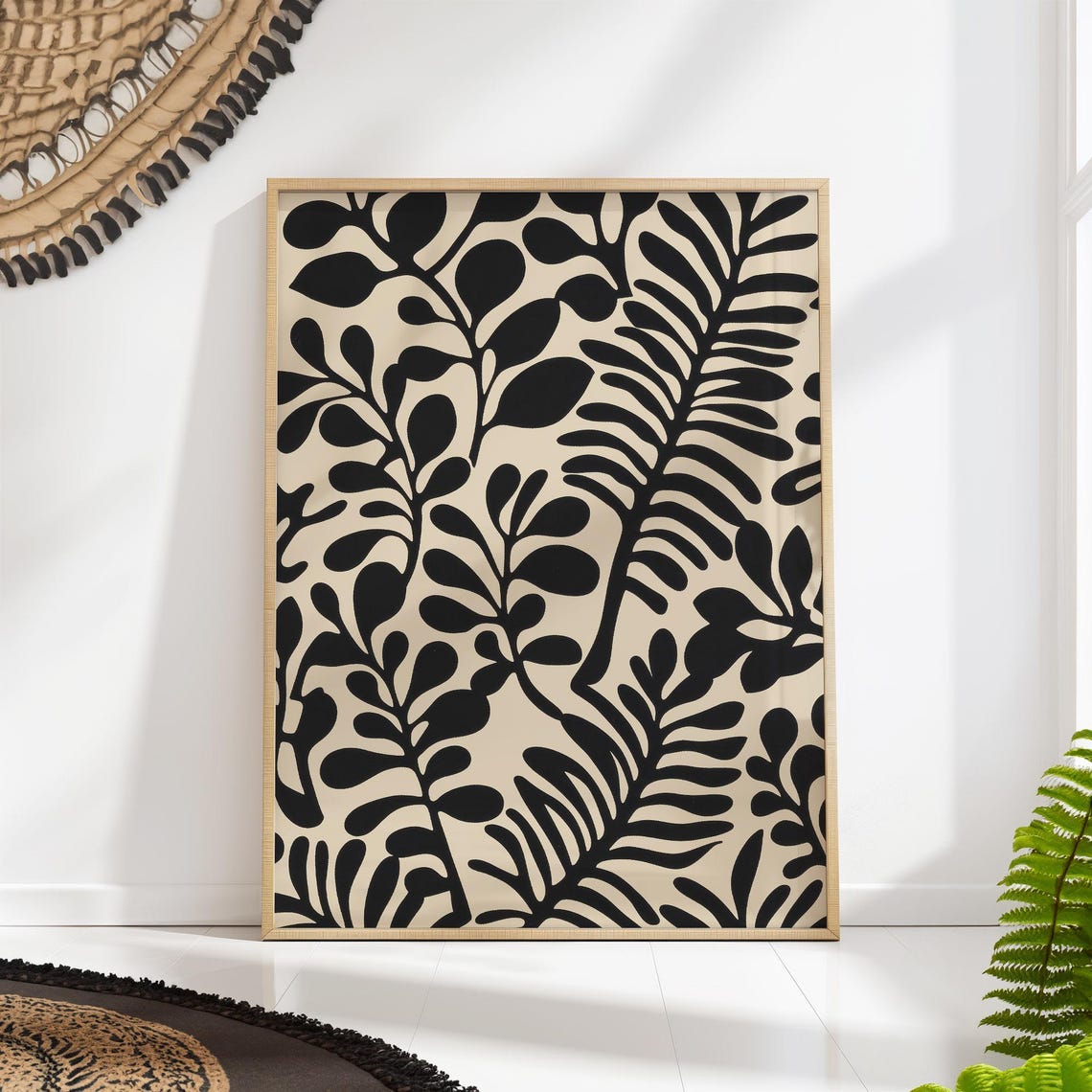 Mid Century Ferns Print Bold Black And White Abstract Floral Art Retro Minimalist Decor