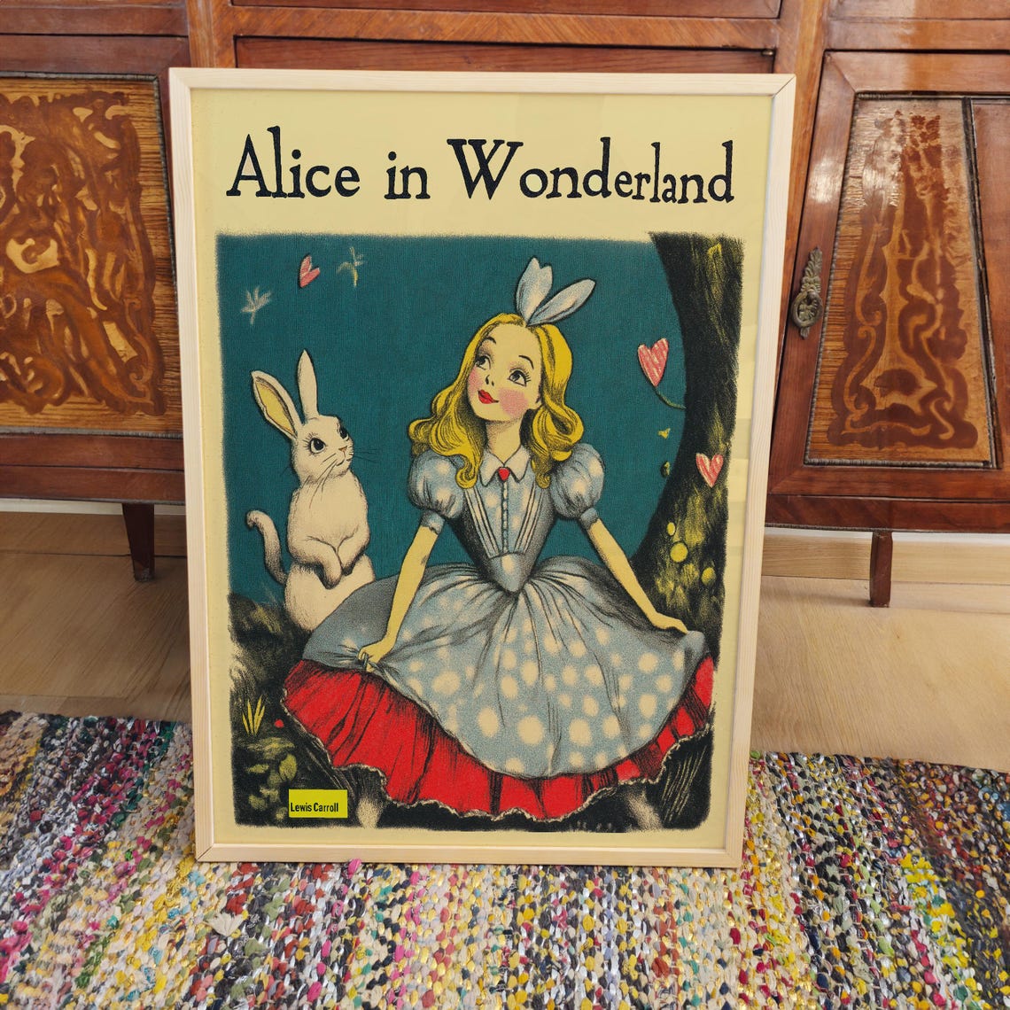 Alice In Wonderland Vintage Book Cover White Rabbit Art Poster - Image 3