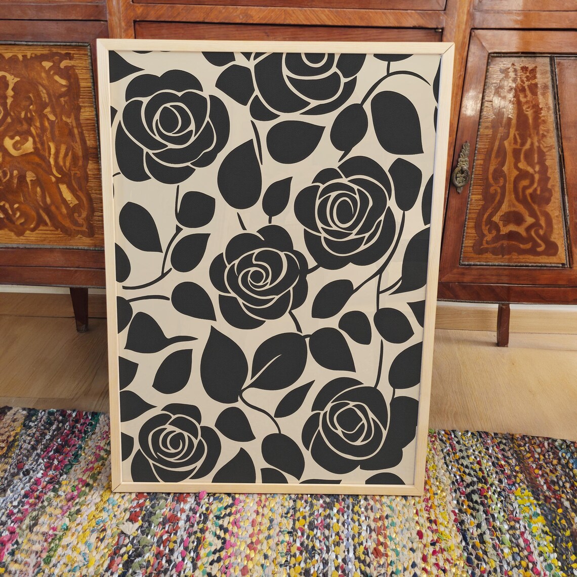 Mid Century Roses, Bold Black And White Floral Pattern - Image 3