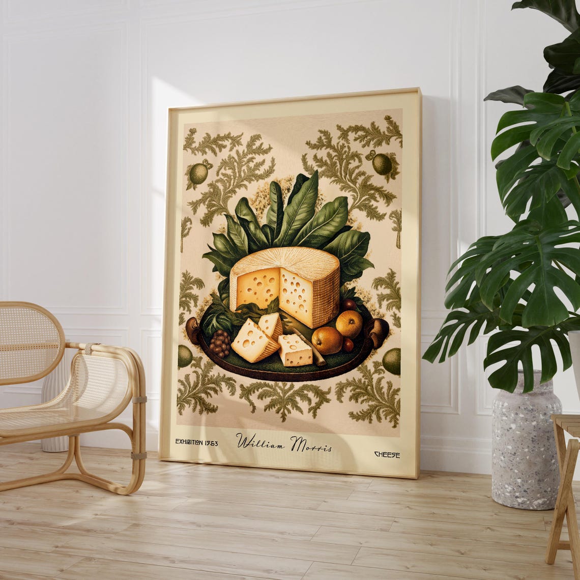William Morris Style Cheese Wheel Vintage Kitchen Illustration Poster - Image 3