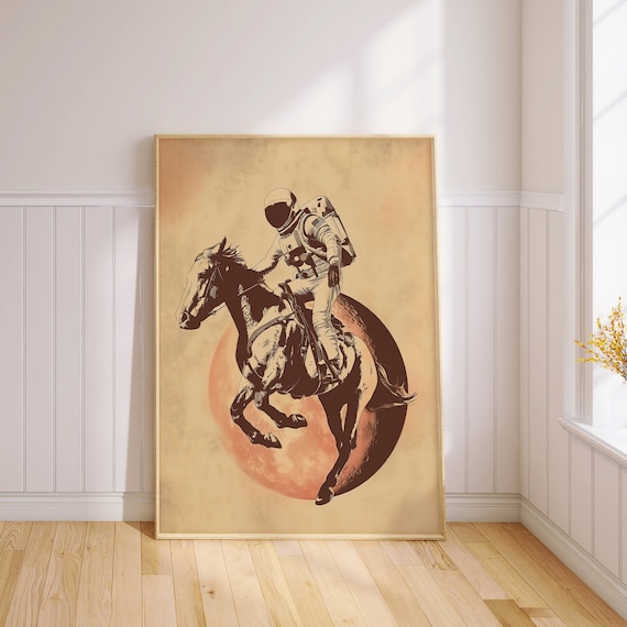Rodeo Astronaut Print Space Cowboy Poster Bucking Bronco Wall Art Printed On Luxury Paper