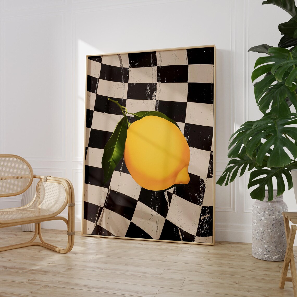 Lemon Checkerboard Retro Kitchen Decor, Pop Art