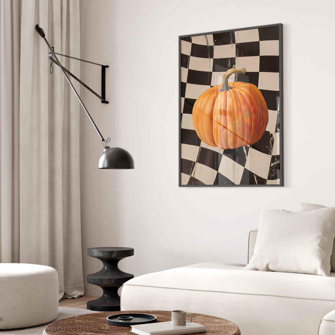 Retro Pumpkin Checkerboard Autumn Kitchen Food Illustration Poster - Image 2