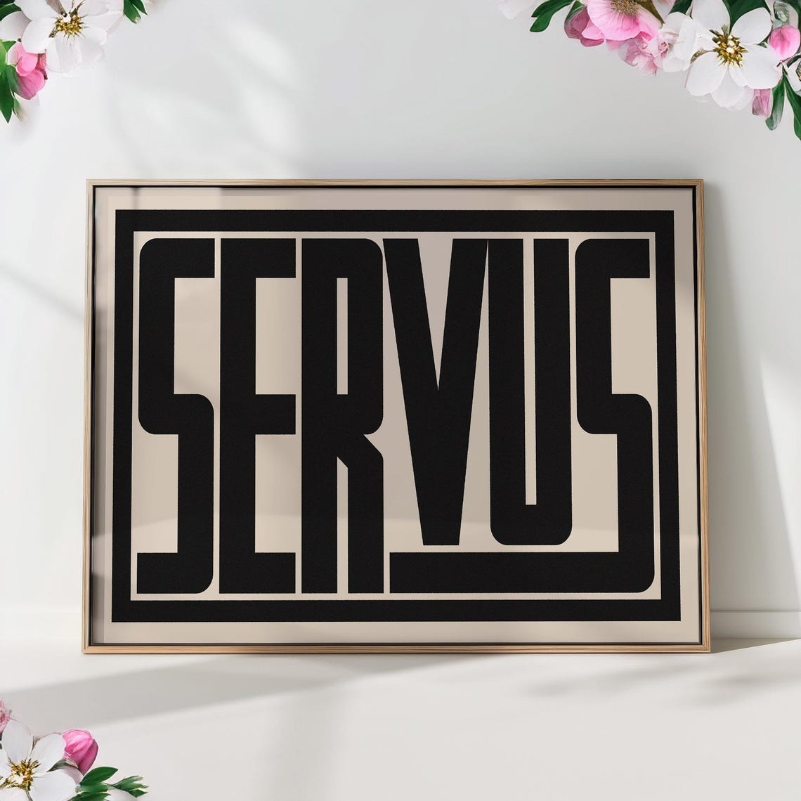 Servus Bavarian Greeting in Bold Black Block Typography Print