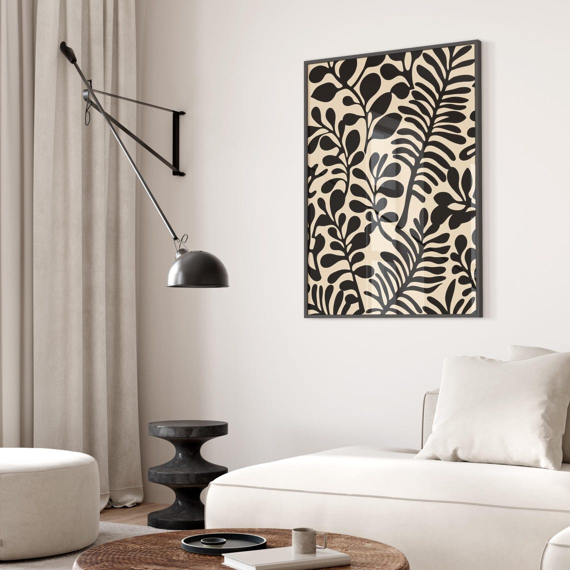 Monochrome Mid Century Abstract Fern Botanical Pattern Art Poster - Image 2