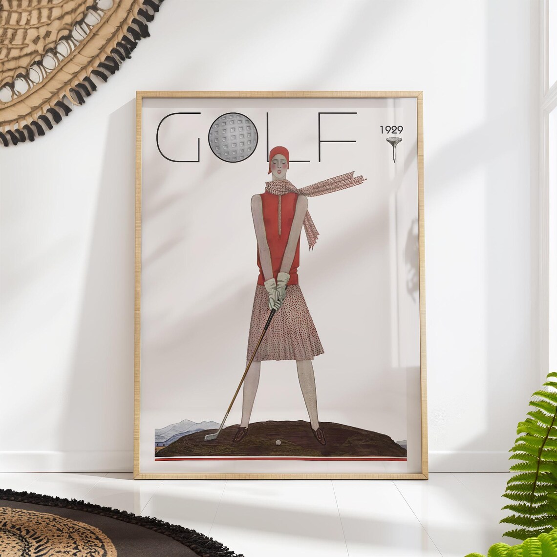 Art Deco 1929 Lady Golfer In Red Vintage Golf Fashion Sports Poster