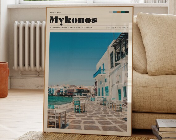 Mykonos Greece Retro Travel Poster
