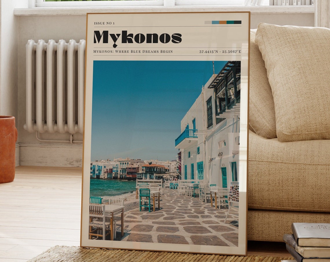 Mykonos Greece Retro Travel Poster