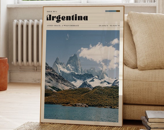 Argentina Wall Print South America Travel Poster Mountains Landscape Art Bedroom Gift For Her Living Room Personalised Decor