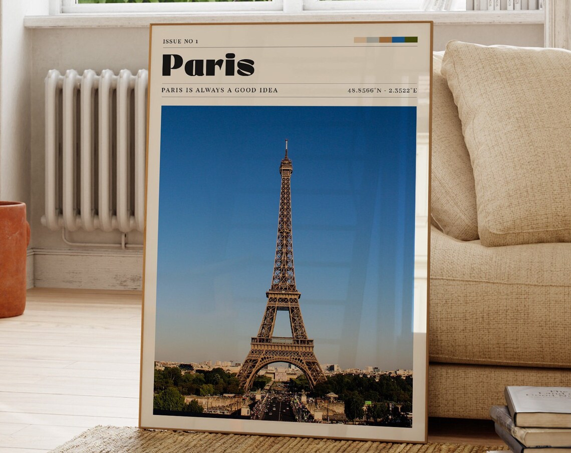 Paris Eiffel Tower Retro Travel Poster Magazine Style France Photo