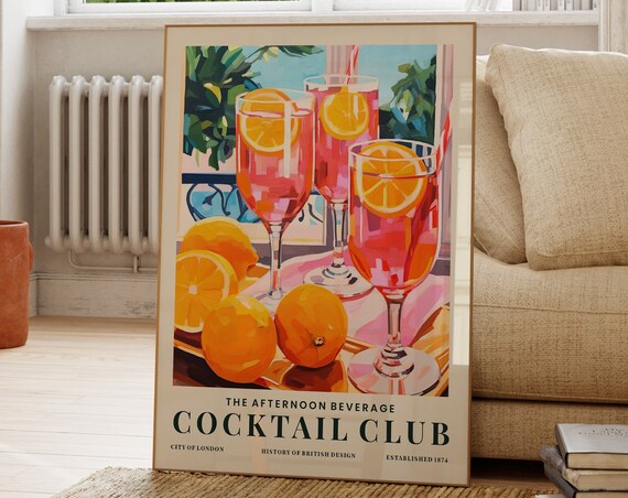 Cocktail Aperol Spritz Print Italy Colourful Art Alcohol Gift Kitchen Wall Modern Bar For Her Minimalist