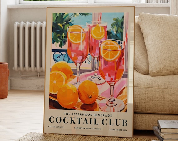 Cocktail Club Afternoon Beverage Three Spritz Glasses London Poster
