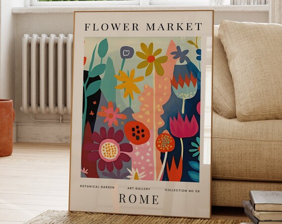 Rome Flower Market No 9 Whimsical Abstract Colourful Garden Art Poster