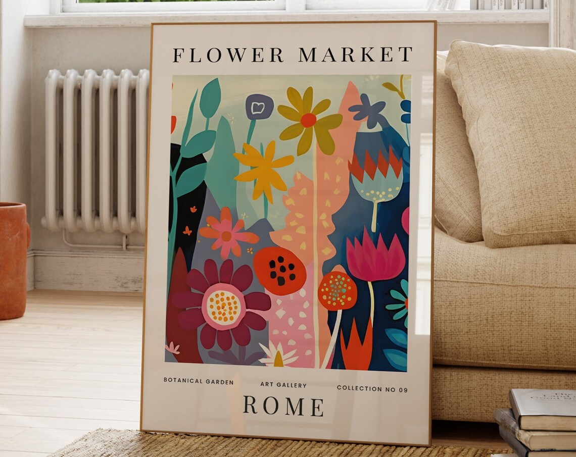 Rome Flower Market No 9 Whimsical Abstract Colourful Garden Art Poster