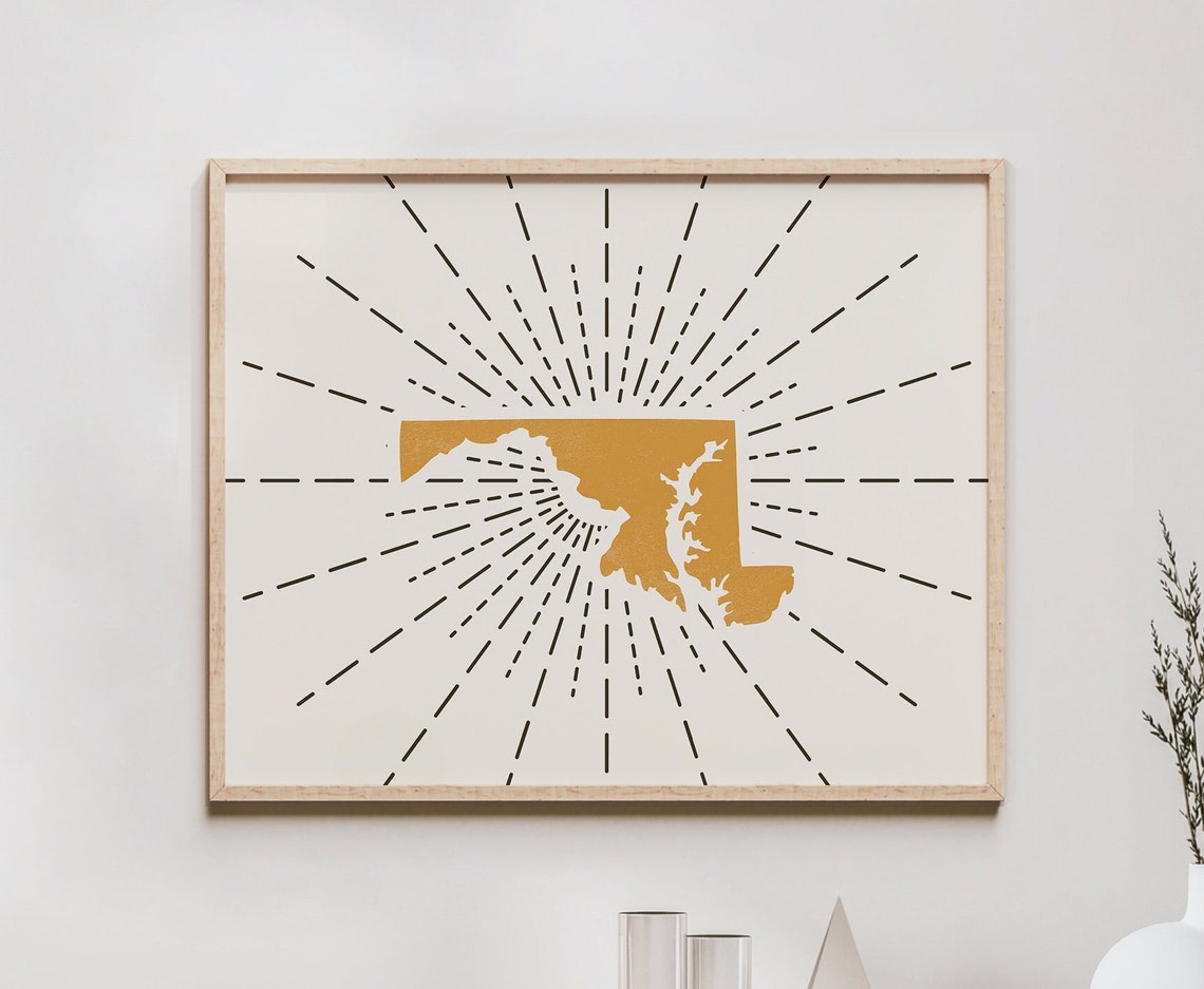 Maryland State Gold Sunburst Mid Century Modern Boho Wall Poster