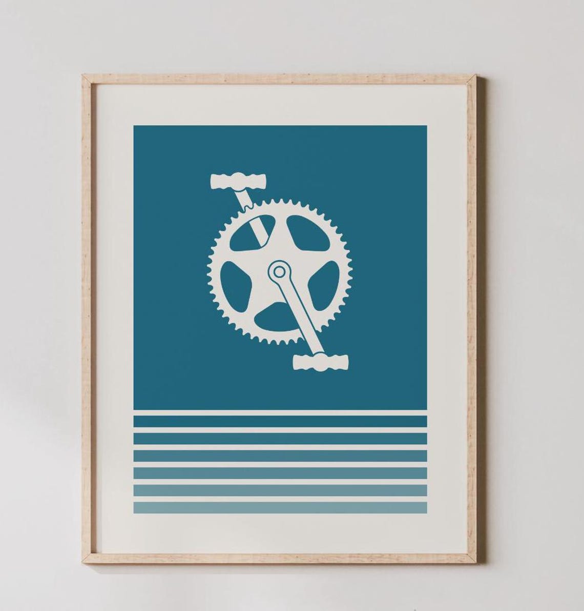 Retro Bicycle Crankset Chainring Gear Teal Blue Cyclist Poster