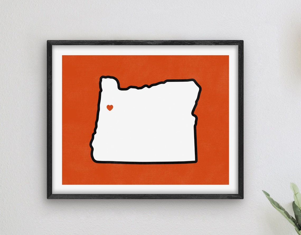 Oregon State Map Heart Burnt Orange Modern Graduate Art Poster
