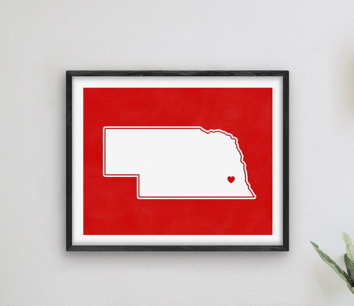 Lincoln Nebraska State Map Heart Silhouette Red Minimalist Poster