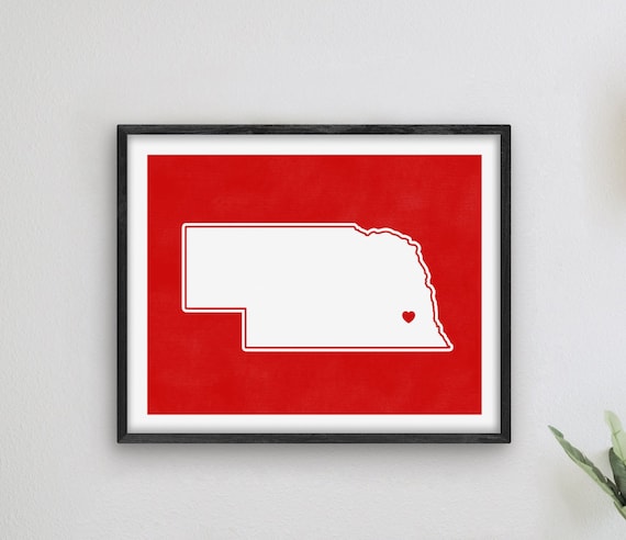 Lincoln Nebraska State Map Heart Silhouette Red Minimalist Poster