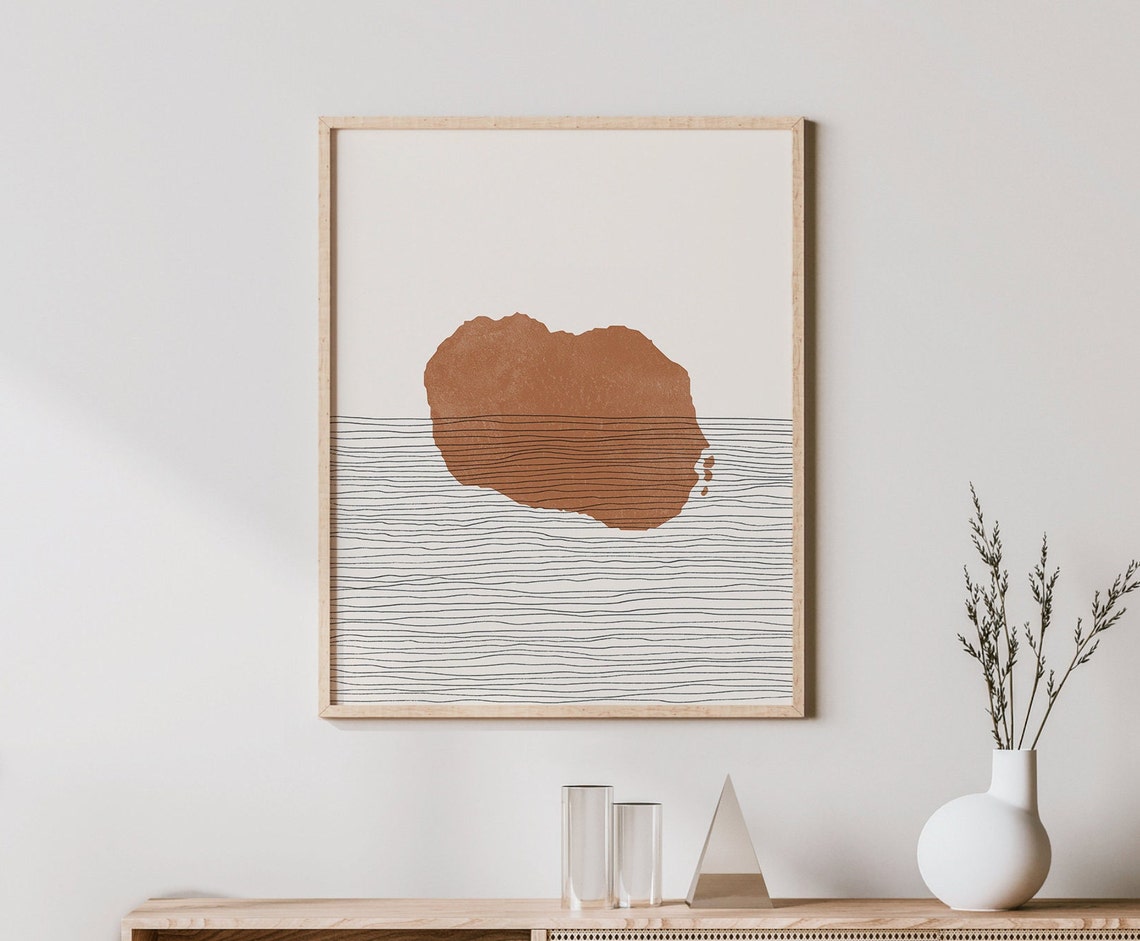 Boho Island Silhouette Terracotta Line Art Minimalist Ocean Poster