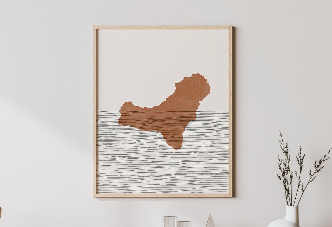 Horizontal Island Map Terracotta Silhouette Boho Travel Poster