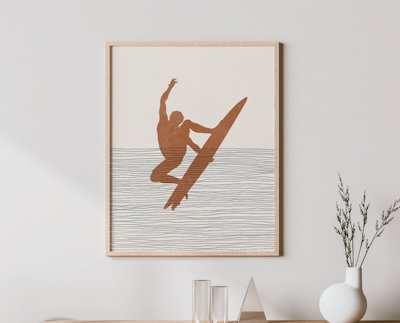 Boho Surfer Print Wall Art Decor Minimalist Poster Surfing Illustration Surf