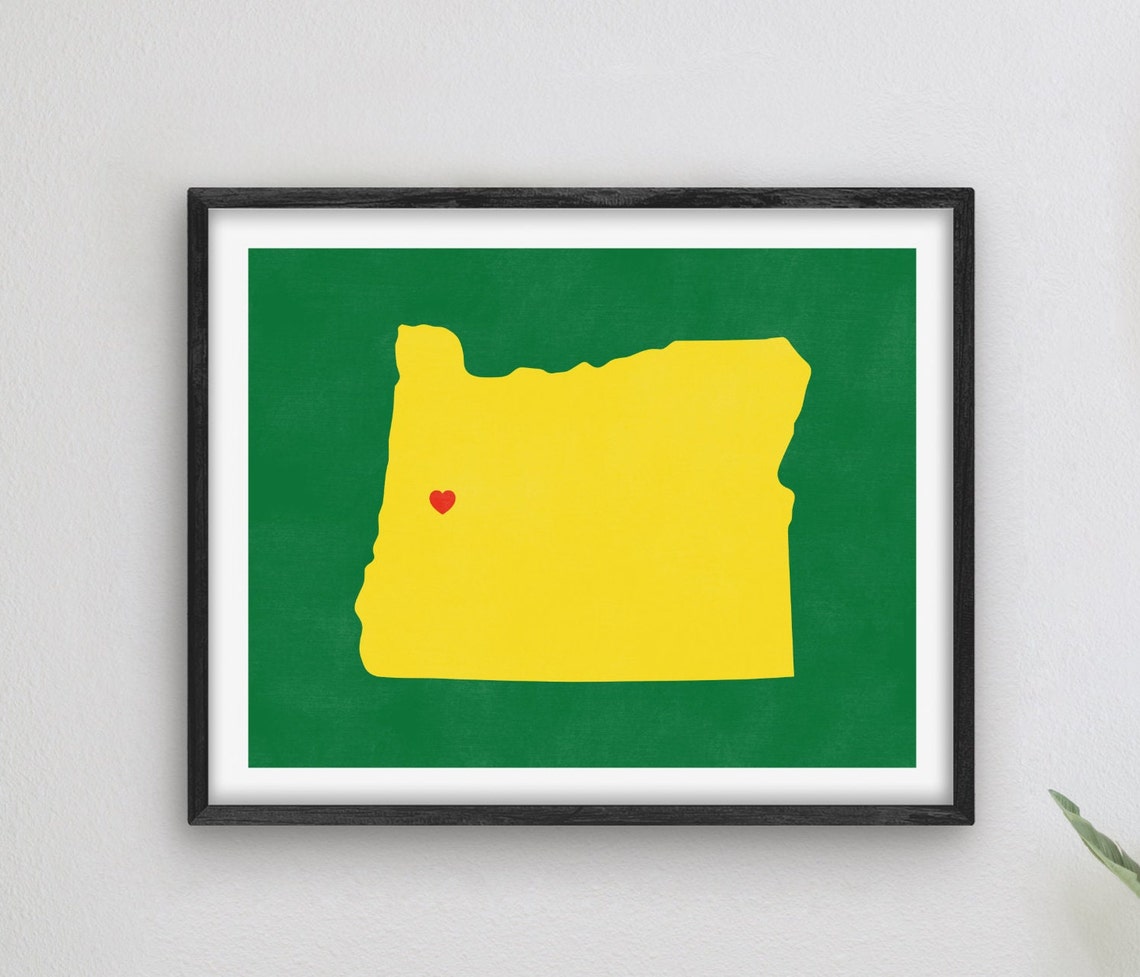 Oregon State Silhouette Map Poster Green Gold College Alumni Gift