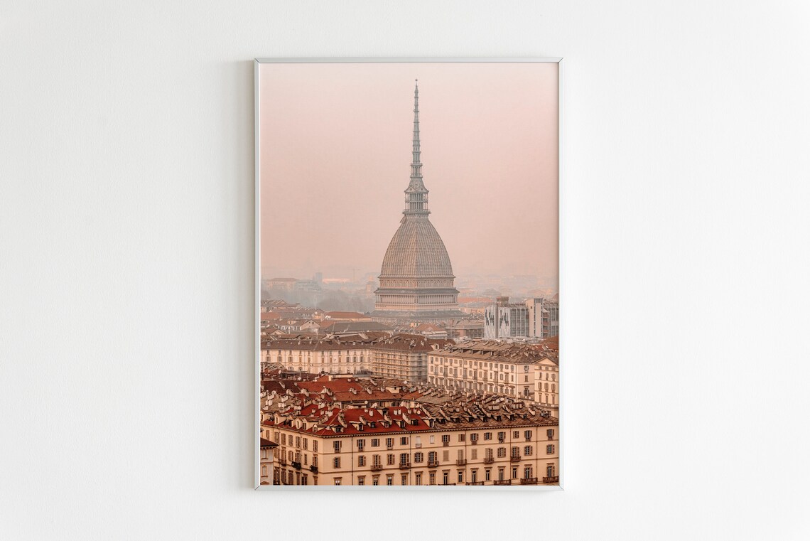 Turin Mole Antonelliana Rooftops Pastel Photo Italy City Travel Poster - Image 2