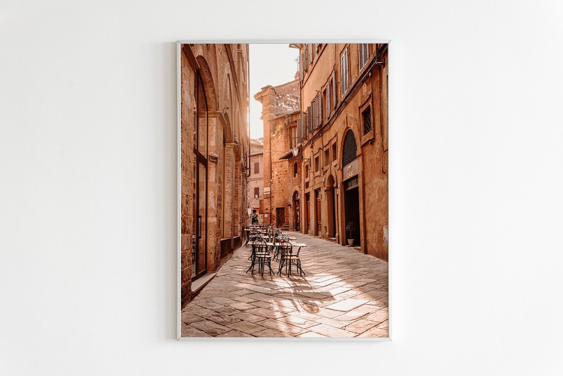Italian Old Town Street Cafe Tables Golden Hour Travel Wall Print - Image 2
