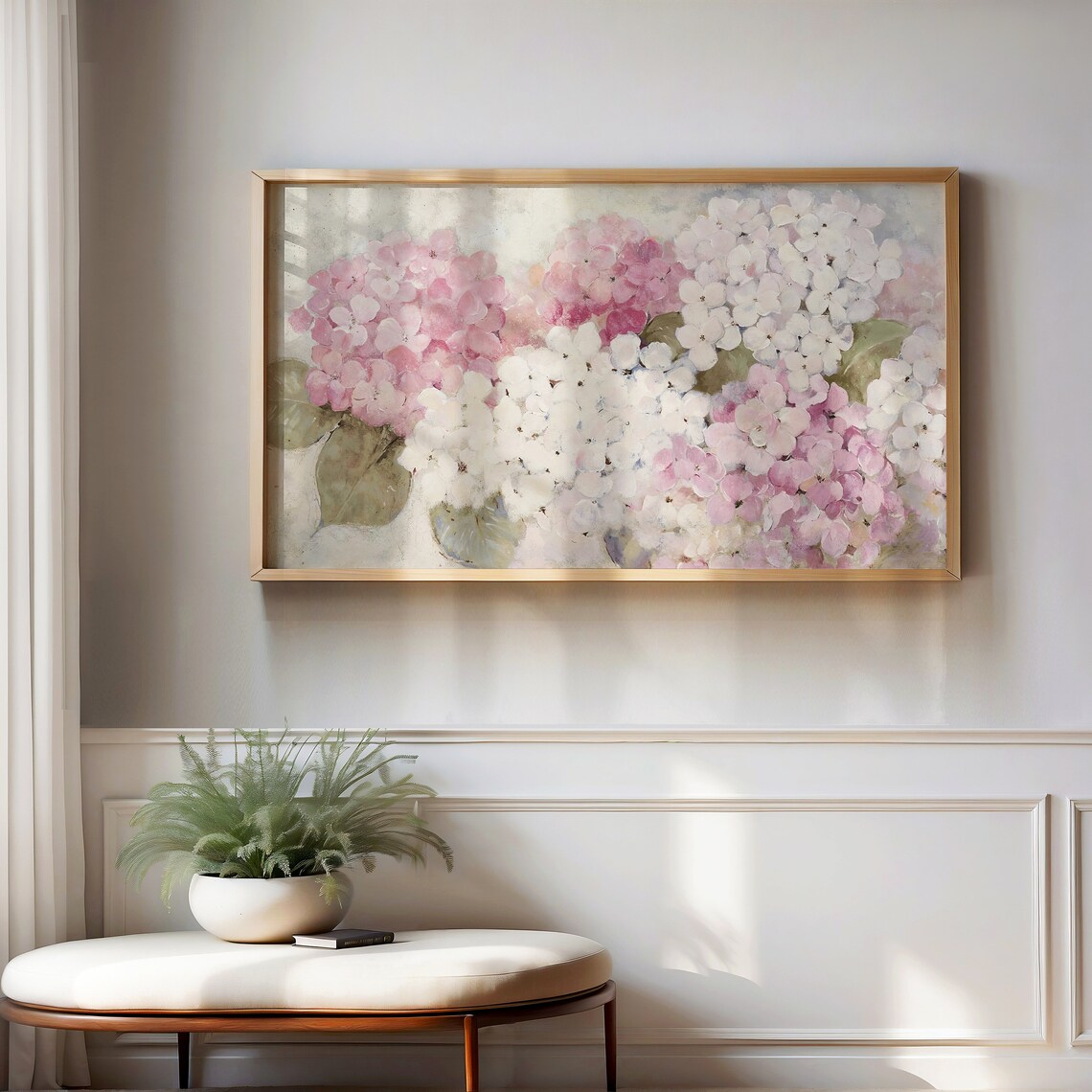 White And Pink Hydrangea Art Print, Modern Floral - Image 4