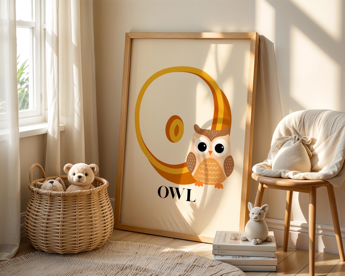 Letter O Is For Owl Cute Alphabet Nursery Kids Room Wall Art
