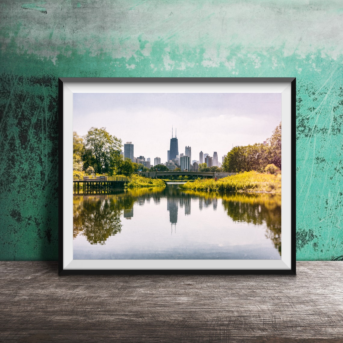 Chicago Skyline Reflected in Lincoln Park Lagoon Photography Poster