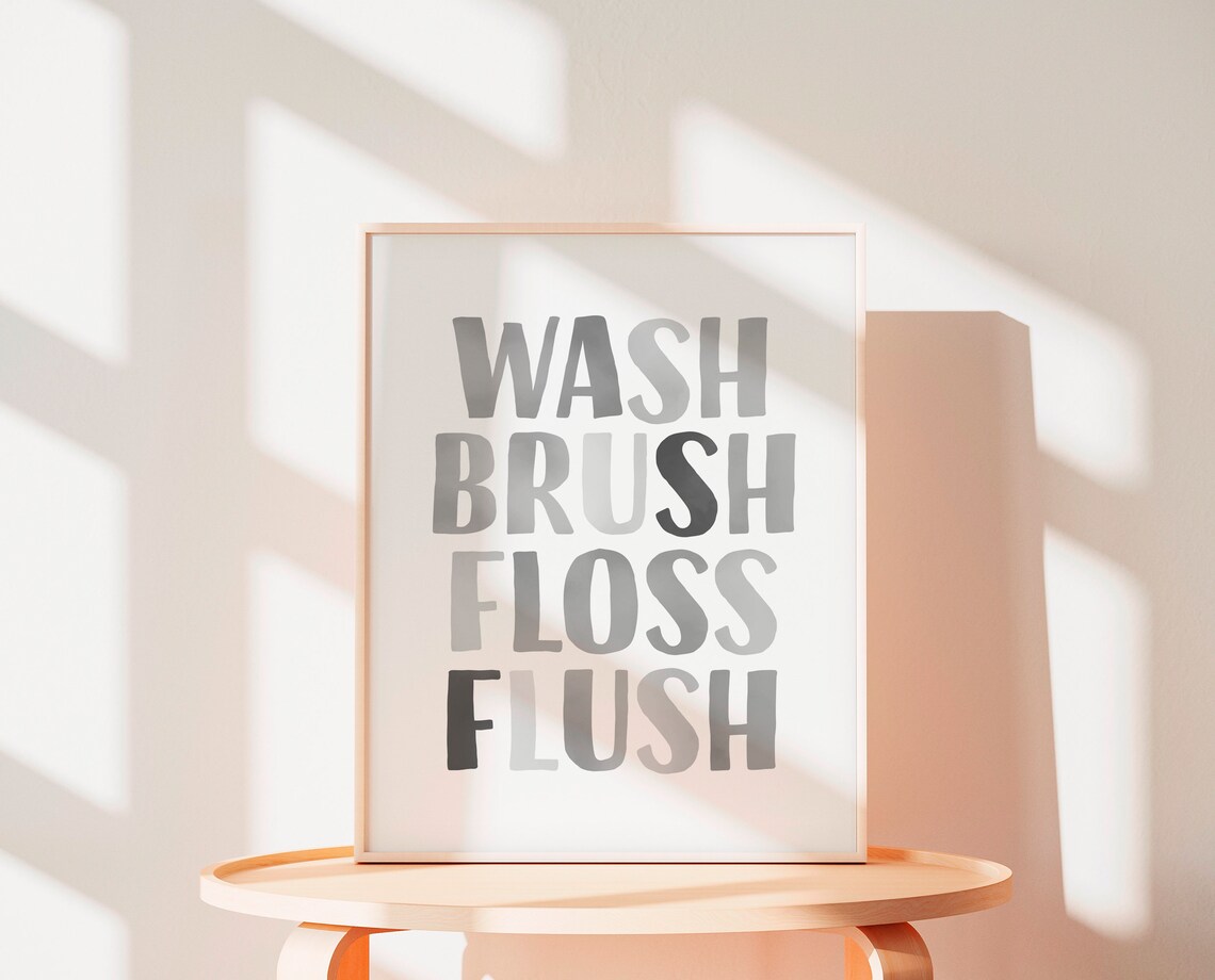 Wash Brush Floss Flush Bathroom Rules Art Print - Image 3