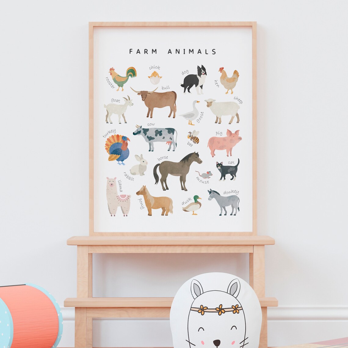 Farm Animals Educational Poster, Nursery Playroom Decor - Image 2