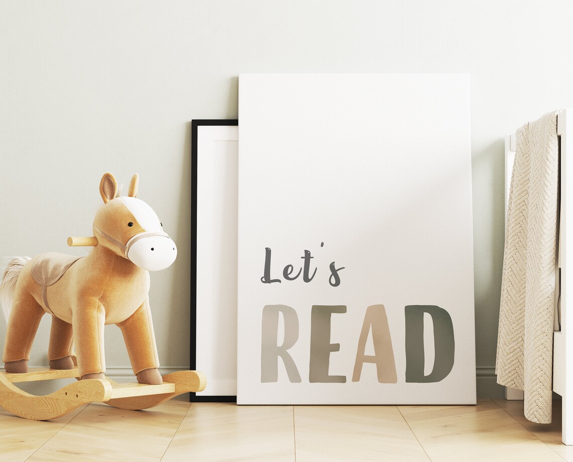 Neutral Lets Read Poster, Playroom Room Decor - Image 2