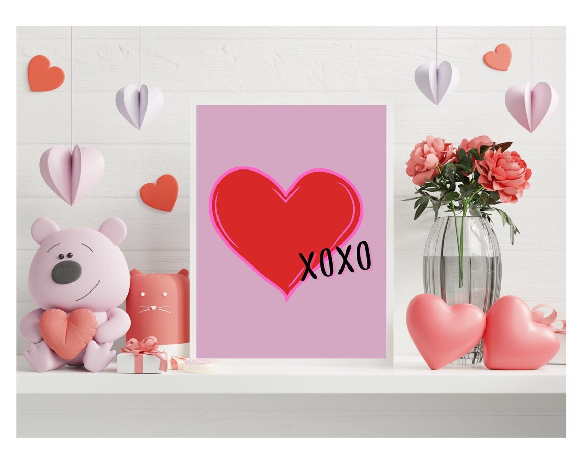 XOXO Big Red Heart Pink Valentines Day Love Decor Wall Art Poster