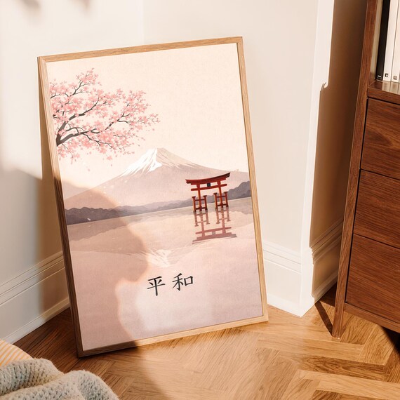 Minimalist Japanese Wall Art Print Sakura Mount Fuji Poster Zen Landscape Decor