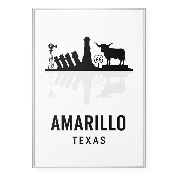 Amarillo Texas Route 66 Longhorn Skyline Silhouette Cityscape Poster