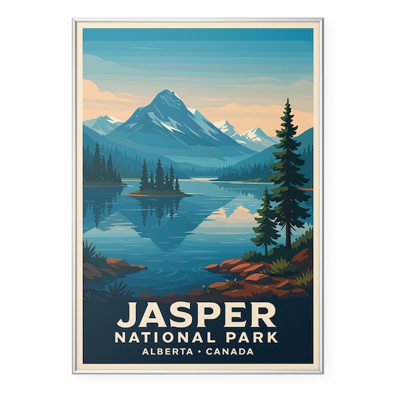 Jasper National Park Alberta Canada Mountain Lake Travel Poster