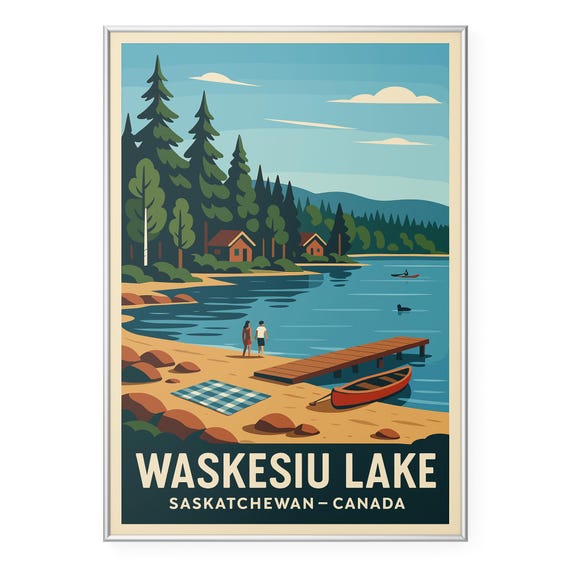 Waskesiu Lake Photo Print Saskatchewan Cottage Poster Family Lakeside Scene Wall Art Modern Office Home Decor